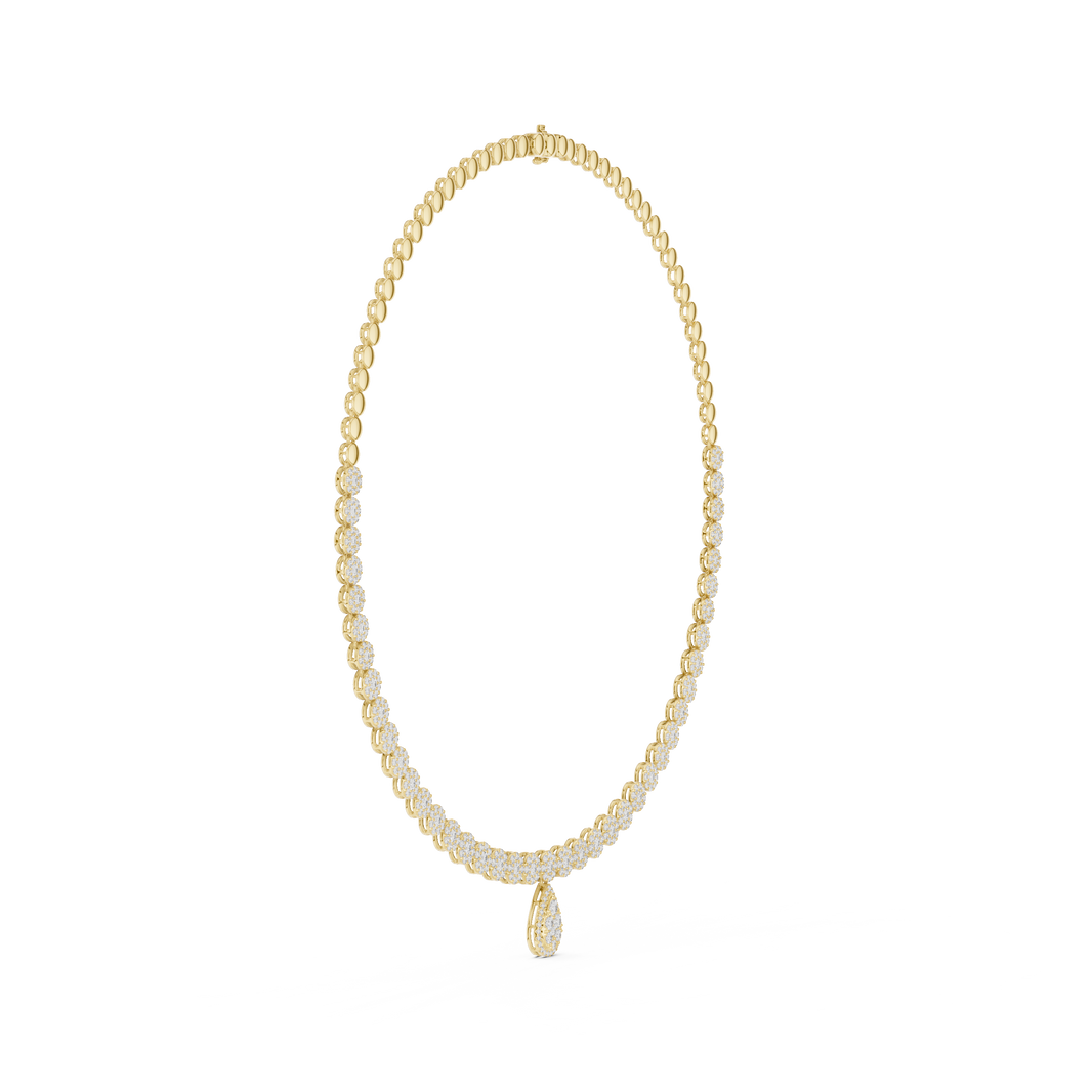 Graduated Round Necklace with Pear Cluster Drop in yellow 925 sterling silver, view 3