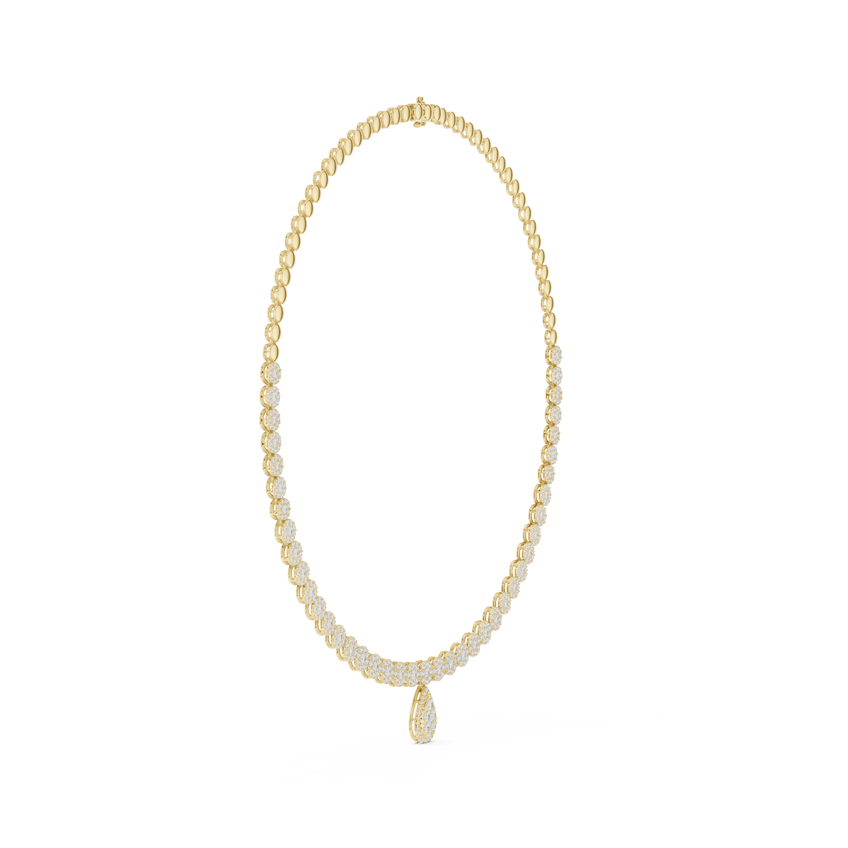Graduated Round Necklace with Pear Cluster Drop in yellow 925 sterling silver, view 3