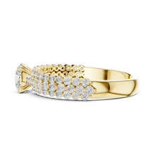 Round Solitaire Moissanite Ring with Double Row Pavé Band in yellow 925 sterling silver, view 3