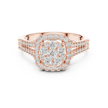 Round Cluster Halo Moissanite Ring with Split Pavé Shank in rose 925 sterling silver, view 4