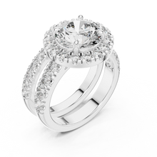 Round Halo Moissanite Double Band Ring in white 925 sterling silver, view 2