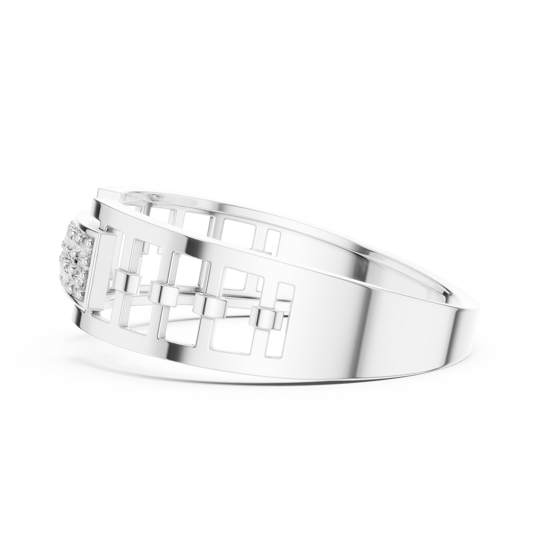 Men's Double-Row Pavé Plaque Openwork Moissanite Band in white 925 sterling silver, view 3
