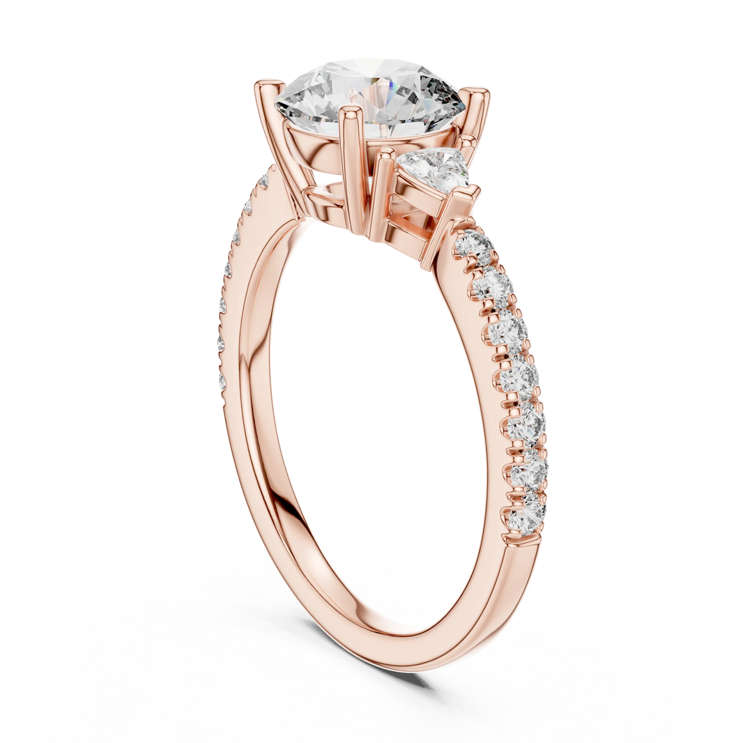 Round Moissanite Ring with Trillion Sides and Pavé Band in rose 925 sterling silver, view 1