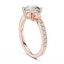 Round Moissanite Ring with Trillion Sides and Pavé Band in rose 925 sterling silver, view 1