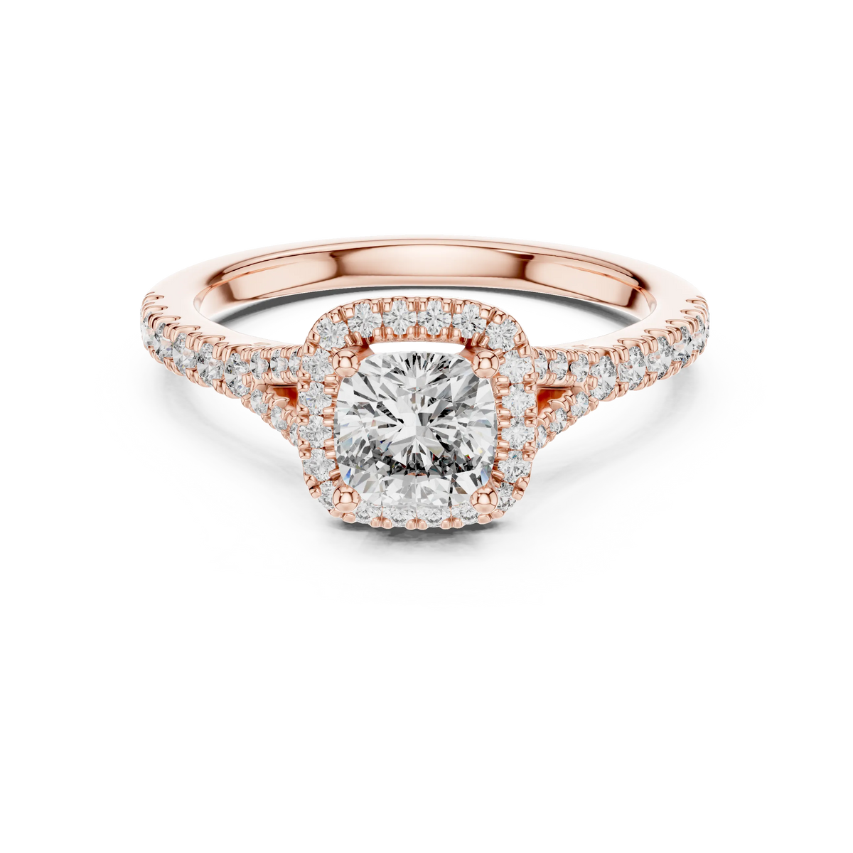 Cushion Halo Moissanite Engagement Ring in rose 925 sterling silver, view 4