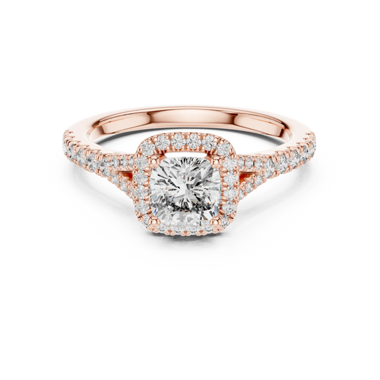 Cushion Halo Moissanite Engagement Ring in rose 925 sterling silver, view 4