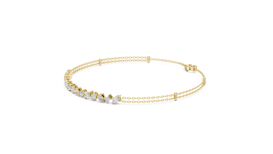 Mixed Shape Moissanite Station Chain Bracelet in yellow 925 sterling silver, view 2