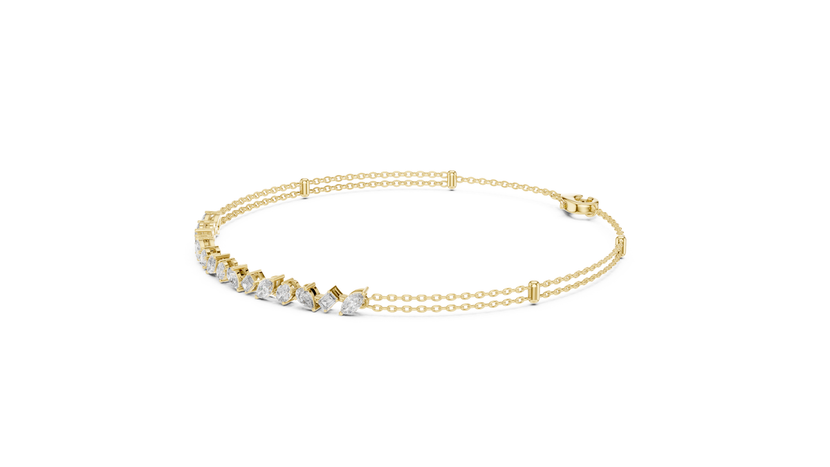 Mixed Shape Moissanite Station Chain Bracelet in yellow 925 sterling silver, view 2