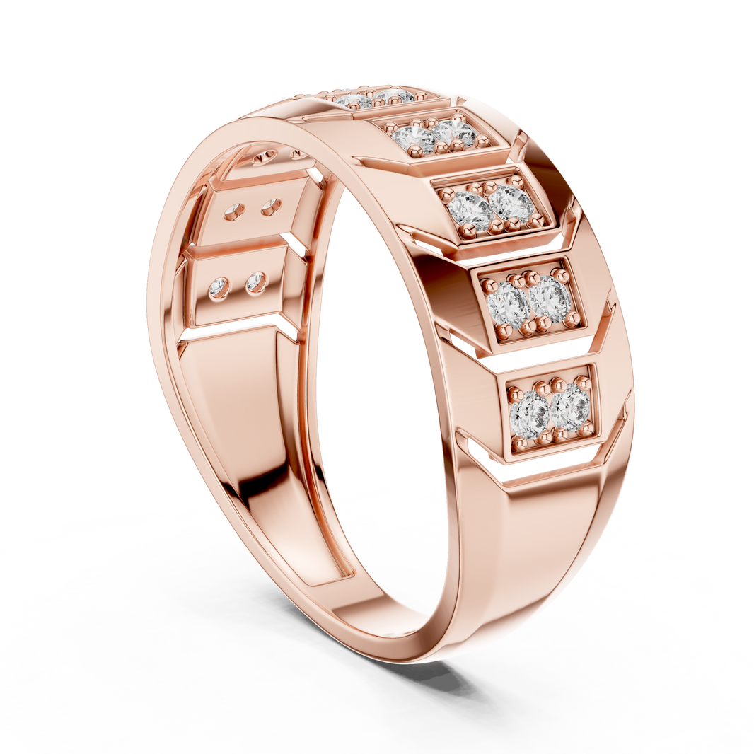 Chevron Station Moissanite Statement Band in rose 925 sterling silver, view 1