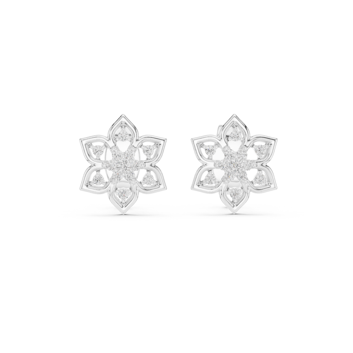 Moissanite Lotus Star Stud Earrings in white 925 sterling silver, view 4