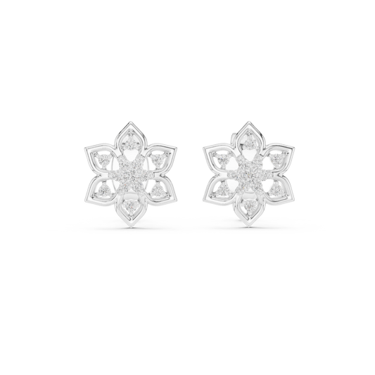 Moissanite Lotus Star Stud Earrings in white 925 sterling silver, view 4