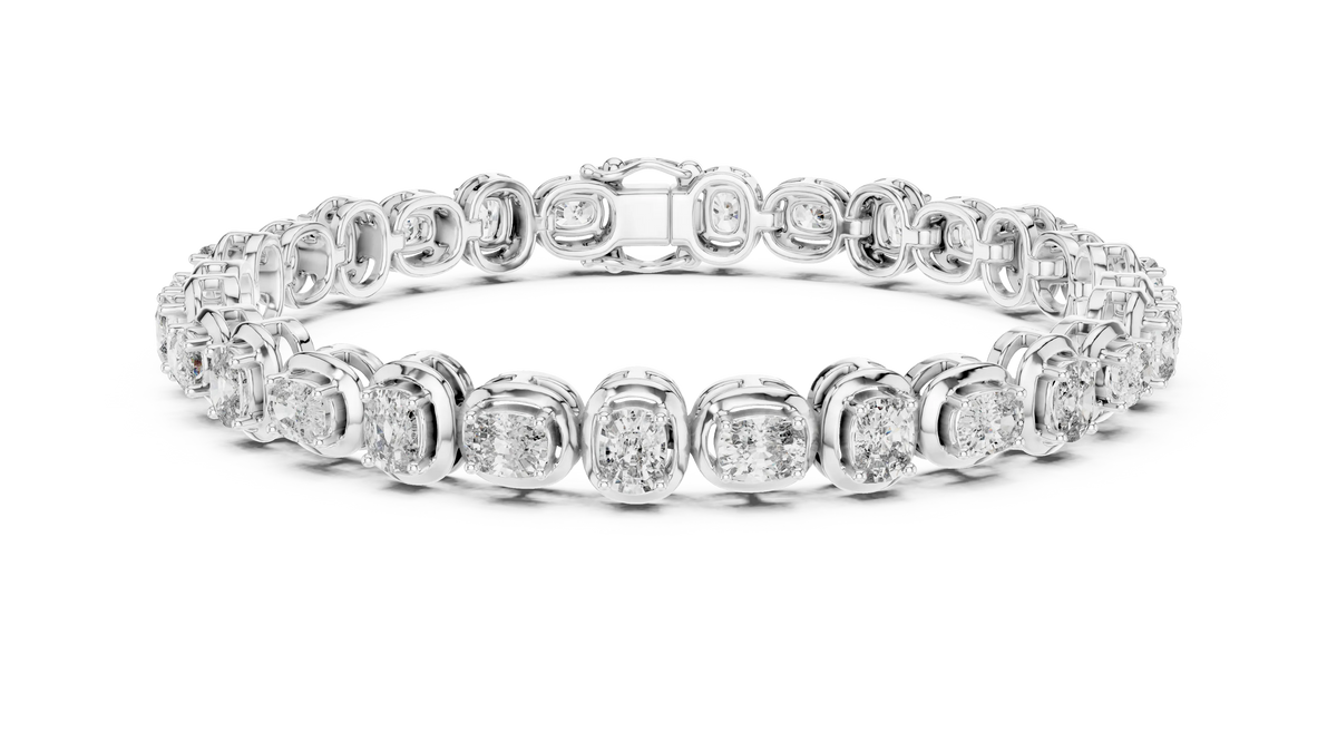 Cushion Cut Moissanite Tennis Bracelet in white 925 sterling silver, view 1