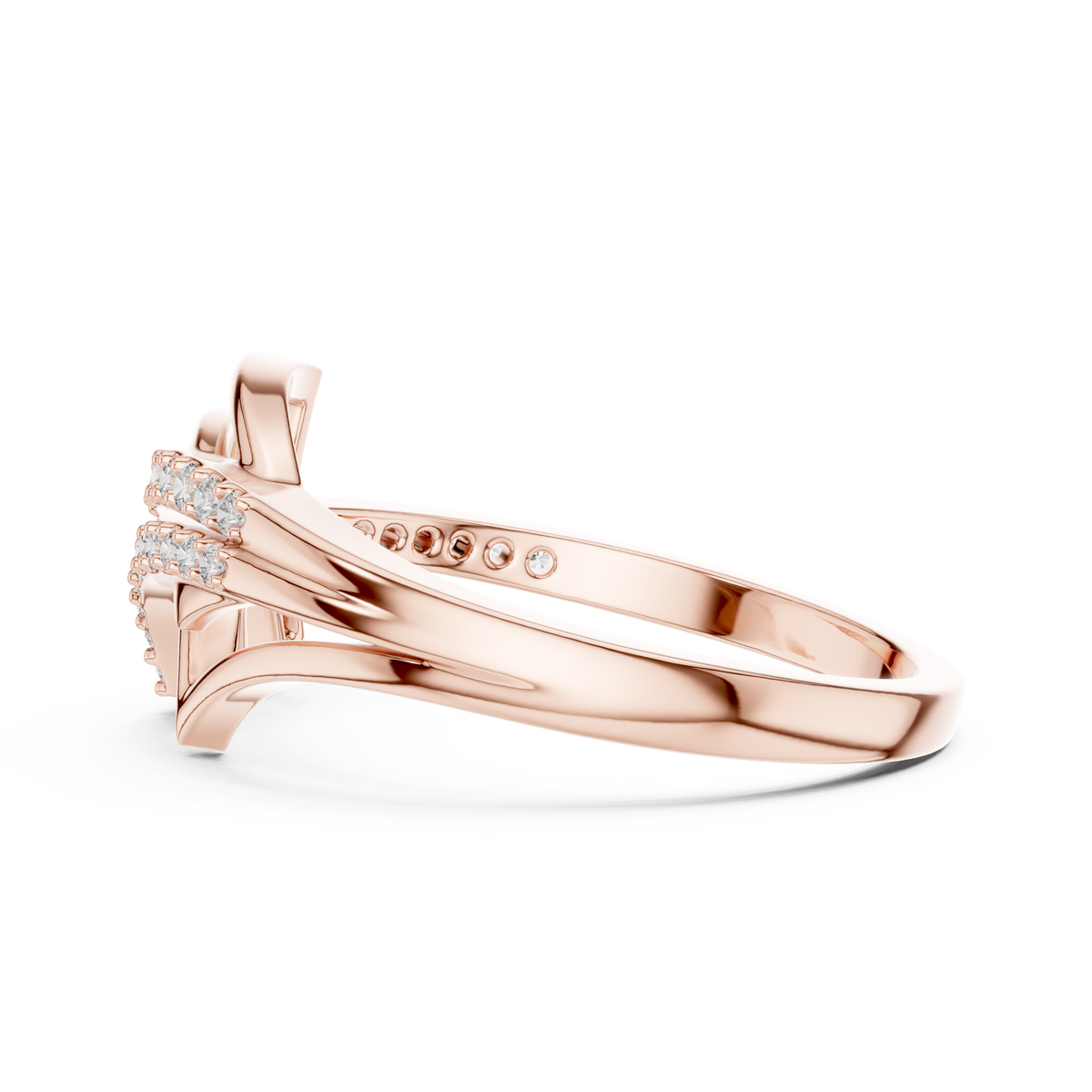 Pavé Wing Crossover Moissanite Ring in rose 925 sterling silver, view 3