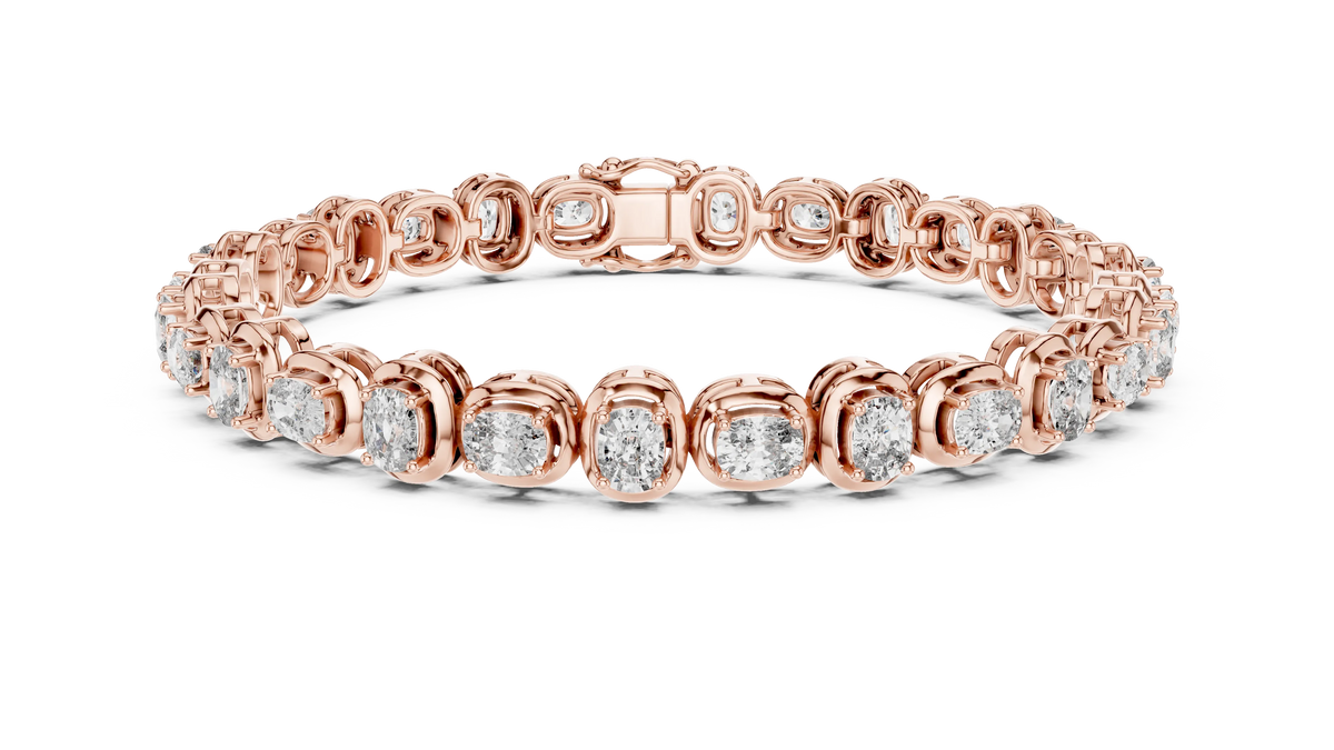 Cushion Cut Moissanite Tennis Bracelet in rose 925 sterling silver, view 1
