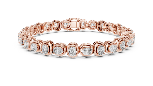 Cushion Cut Moissanite Tennis Bracelet in rose 925 sterling silver, view 1