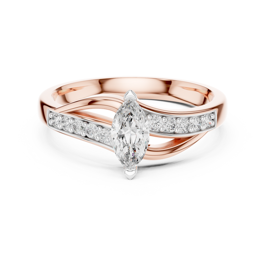 Marquise Bypass Moissanite Ring with Pavé Shoulders in rose 925 sterling silver, view 4