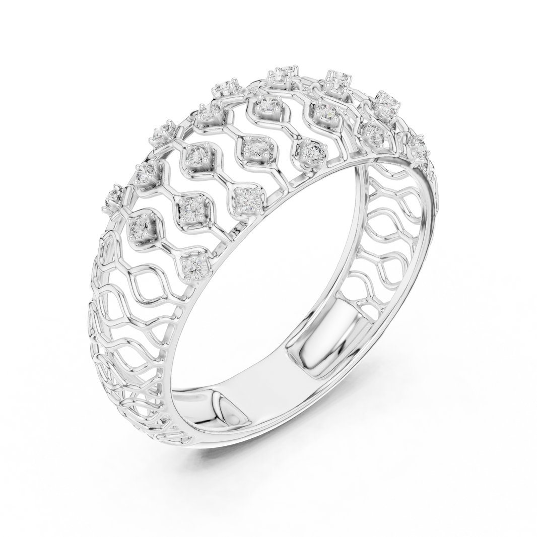 Domed Lattice Moissanite Band in white 925 sterling silver, view 2
