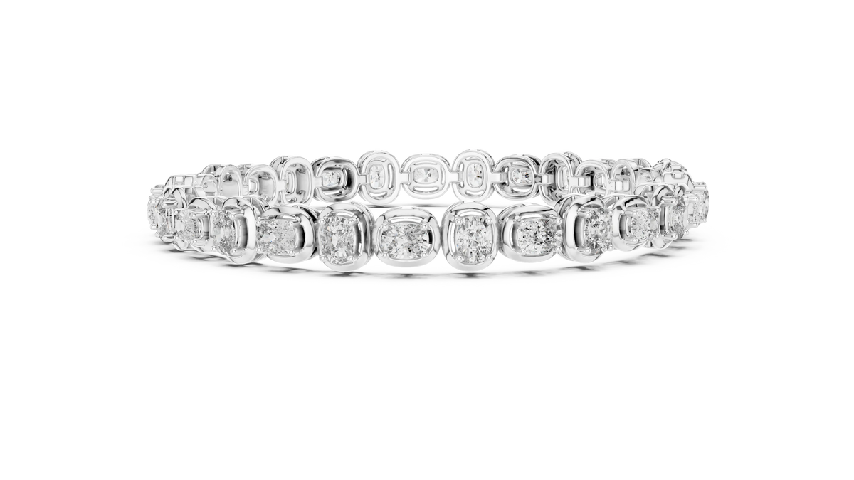 Cushion Cut Moissanite Tennis Bracelet in white 925 sterling silver, view 4