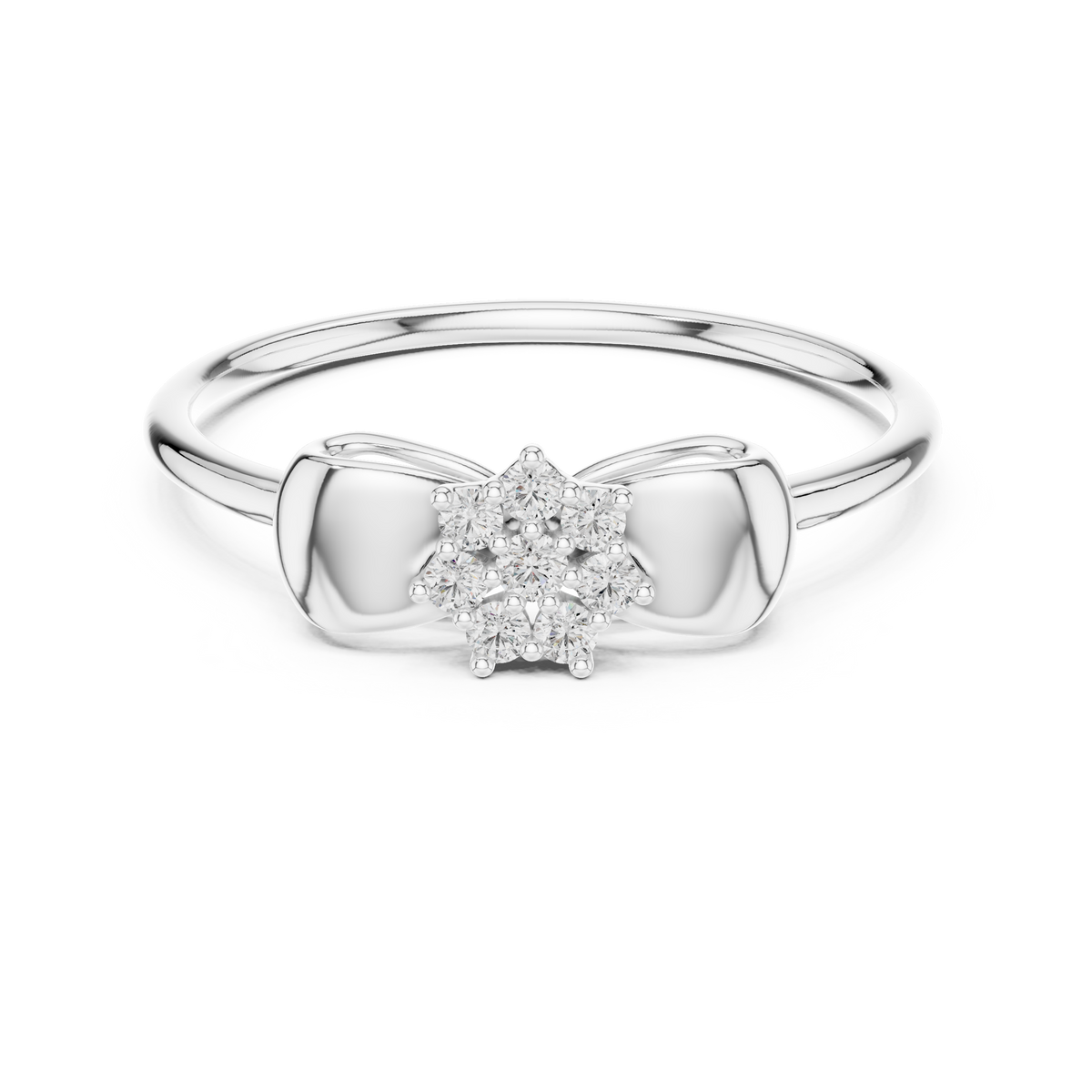 Bow Flower Cluster Moissanite Ring in white 925 sterling silver, view 4