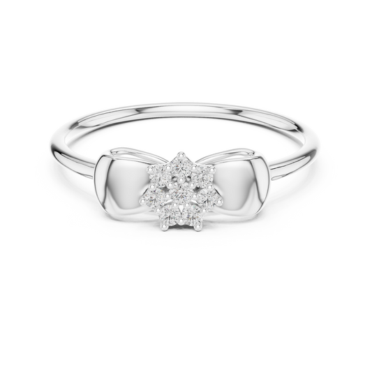 Bow Flower Cluster Moissanite Ring in white 925 sterling silver, view 4