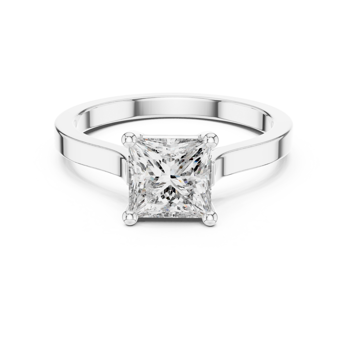 Princess Cut Moissanite Solitaire Ring with Flat Band in white 925 sterling silver, view 4