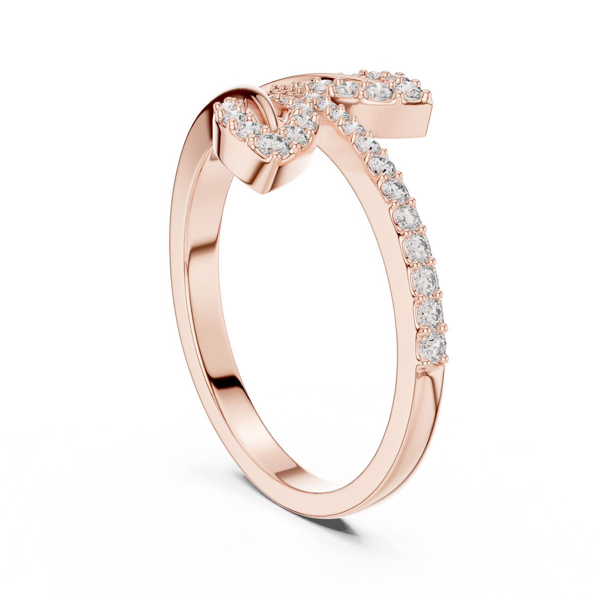 Bypass Twin Leaf Pavé Moissanite Ring in rose 925 sterling silver, view 1
