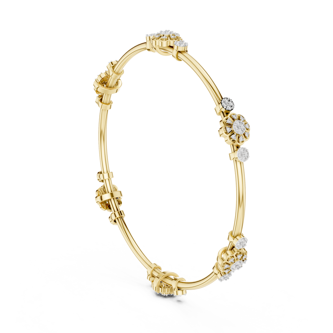 Flower Cluster Moissanite Bangle in yellow 925 sterling silver, view 1