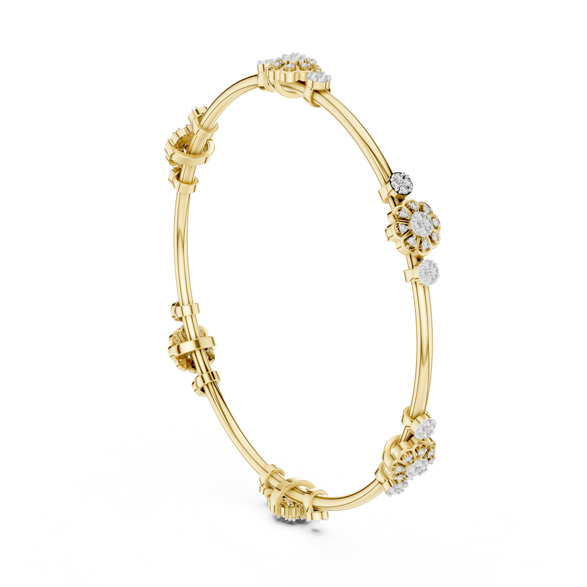 Flower Cluster Moissanite Bangle in yellow 925 sterling silver, view 1