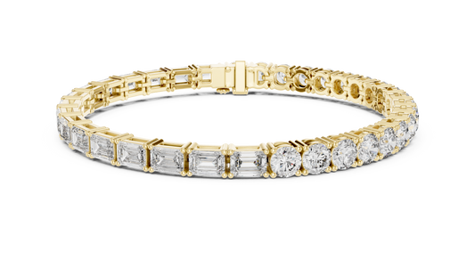 Emerald and Round Moissanite Tennis Bracelet in yellow 925 sterling silver, view 1