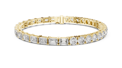 Emerald and Round Moissanite Tennis Bracelet in yellow 925 sterling silver, view 1