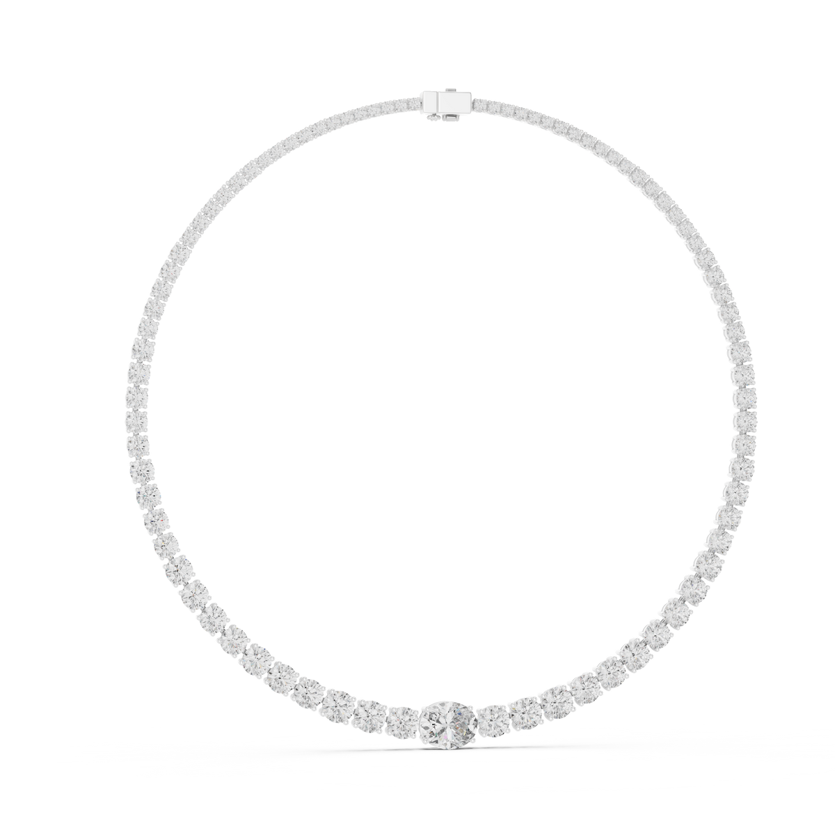 Graduated Round Tennis Necklace with Oval Centre in white 925 sterling silver, view 1
