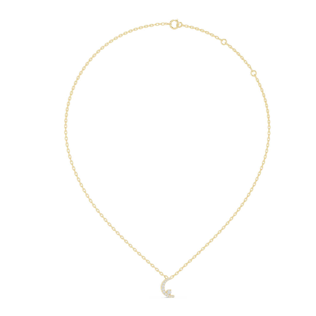 Pavé Crescent Moon Moissanite Pendant in yellow 925 sterling silver, view 1