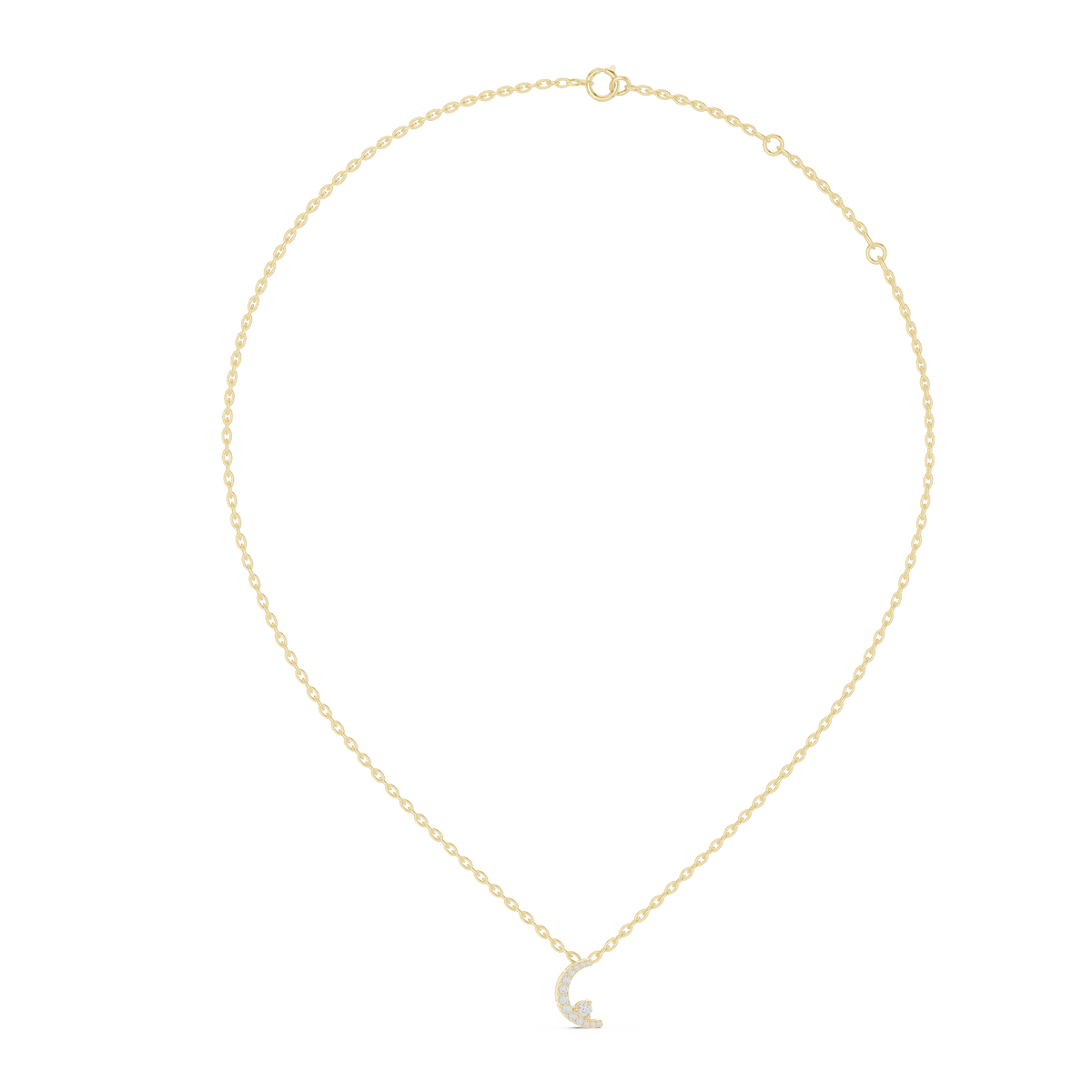 Pavé Crescent Moon Moissanite Pendant in yellow 925 sterling silver, view 1