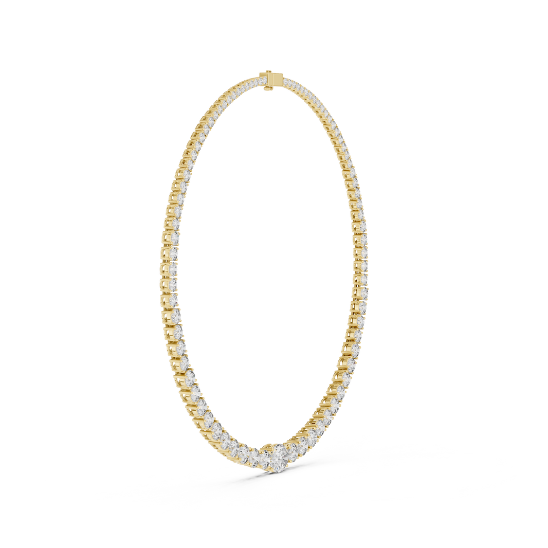 Graduated Round Tennis Necklace with Oval Centre in yellow 925 sterling silver, view 3