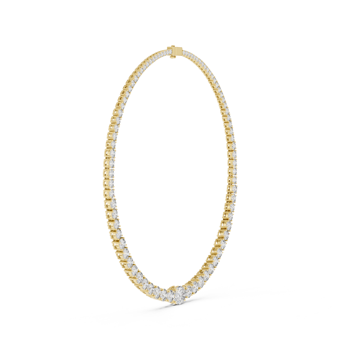 Graduated Round Tennis Necklace with Oval Centre in yellow 925 sterling silver, view 3
