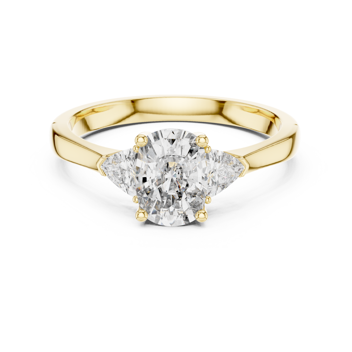 Cushion Cut and Curved Trillion Three Stone Moissanite Ring in yellow 925 sterling silver, view 4