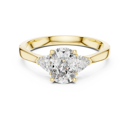 Cushion Cut and Curved Trillion Three Stone Moissanite Ring in yellow 925 sterling silver, view 4