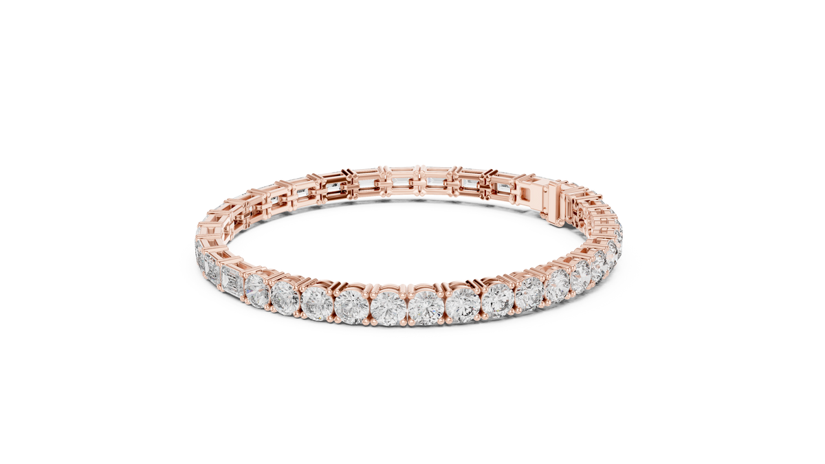 Emerald and Round Moissanite Tennis Bracelet in rose 925 sterling silver, view 2