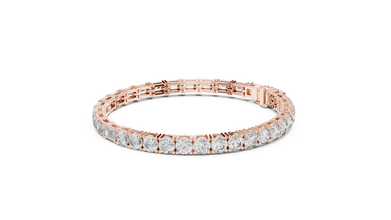 Emerald and Round Moissanite Tennis Bracelet in rose 925 sterling silver, view 2
