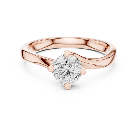 Round Moissanite Twist Bypass Solitaire Ring in rose 925 sterling silver, view 4