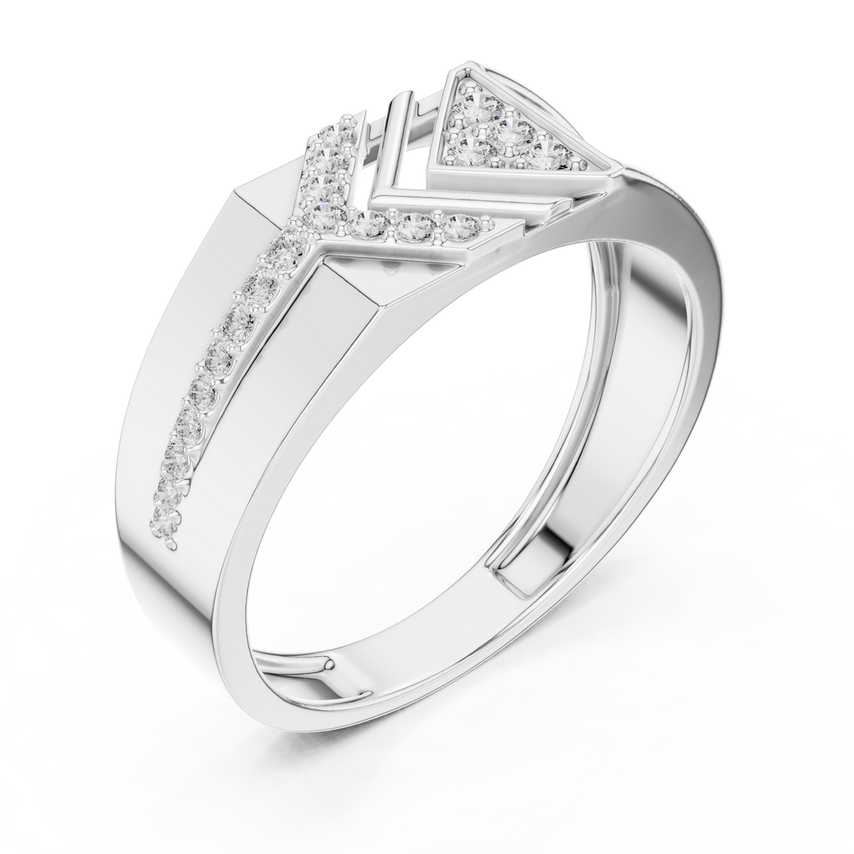 Men's Chevron Arrow Pavé Wide Moissanite Band in white 925 sterling silver, view 2