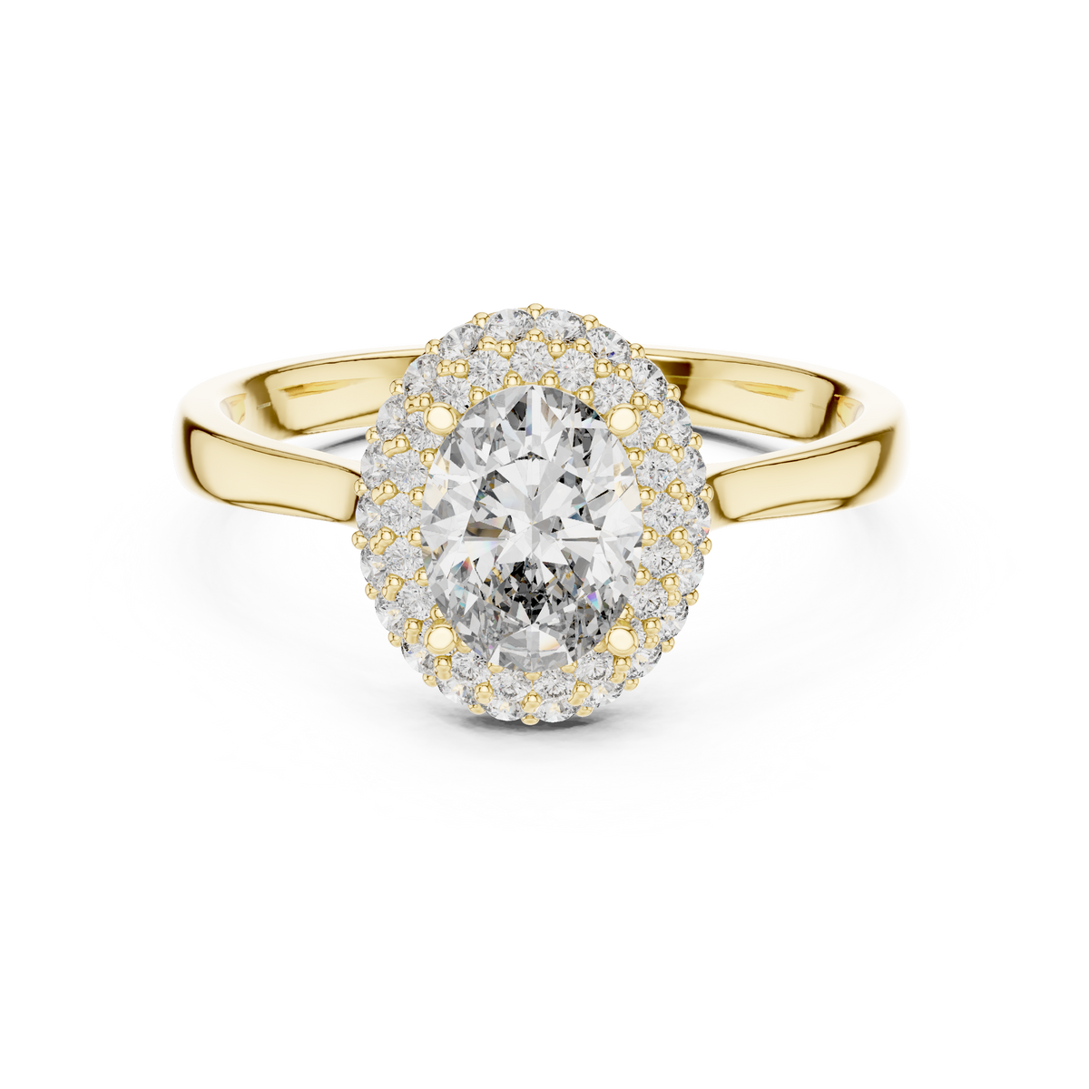 Oval Double Halo Moissanite Ring in yellow 925 sterling silver, view 4