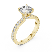 Round Solitaire Moissanite Ring with Hidden Halo and Pavé Band in yellow 925 sterling silver, view 2