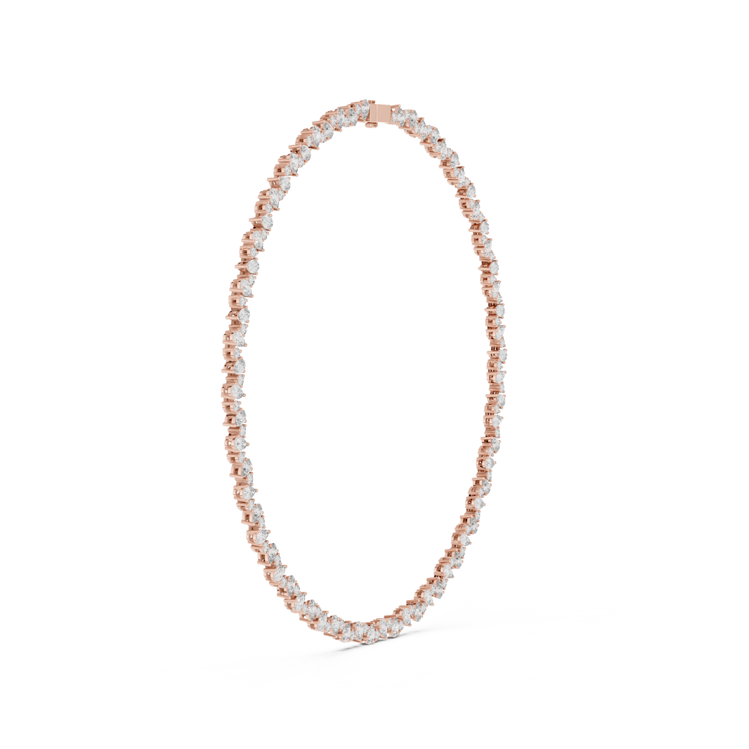 Pear and Round Tennis Necklace in rose 925 sterling silver, view 3