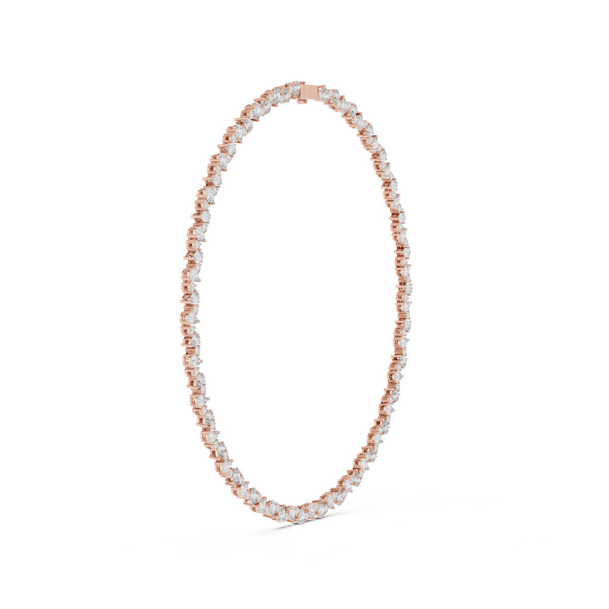 Pear and Round Tennis Necklace in rose 925 sterling silver, view 3