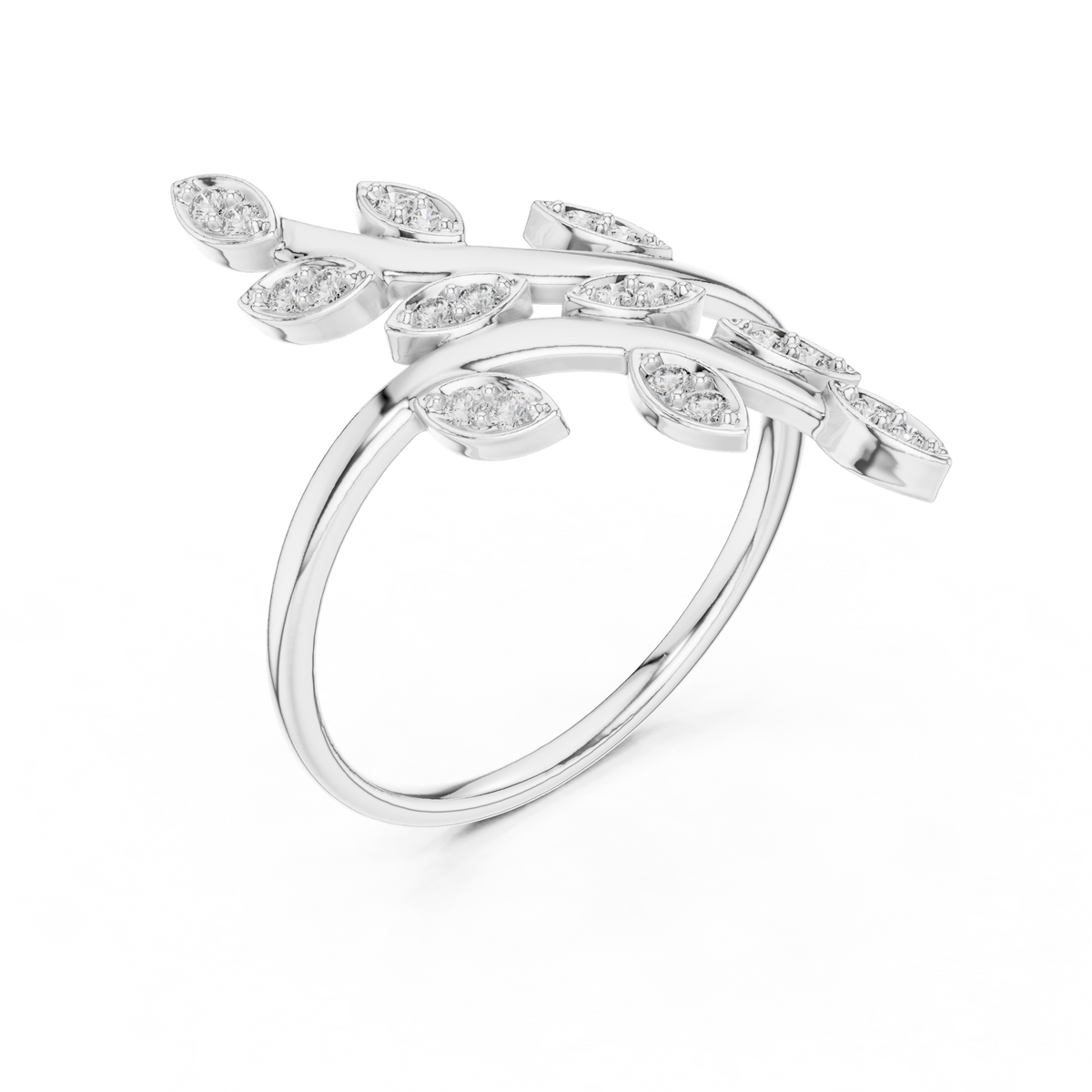 Leafy Vine Bypass Moissanite Ring in white 925 sterling silver, view 2