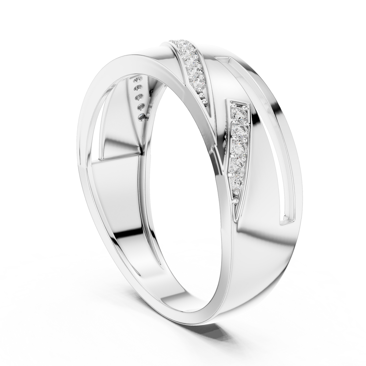Diagonal Pavé Stripe Geometric Moissanite Band in white 925 sterling silver, view 1