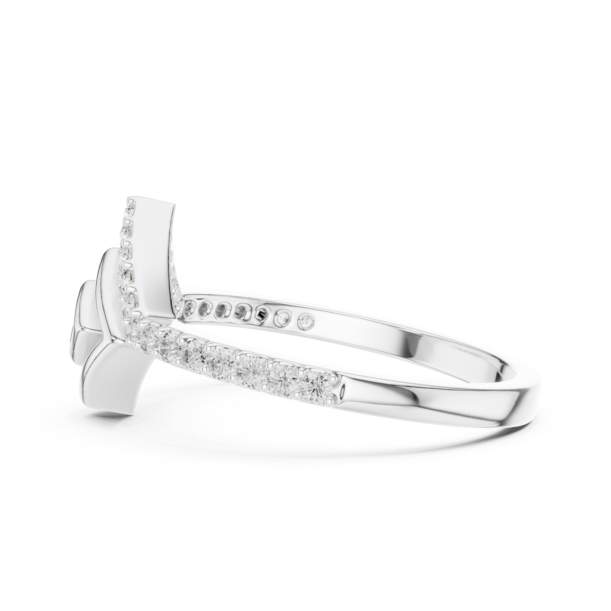 Pavé Chevron Square Spiral Moissanite Ring in white 925 sterling silver, view 3