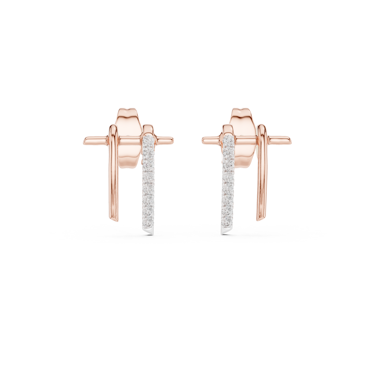 Moissanite Pavé Bar Stud Earrings in rose 925 sterling silver, view 4