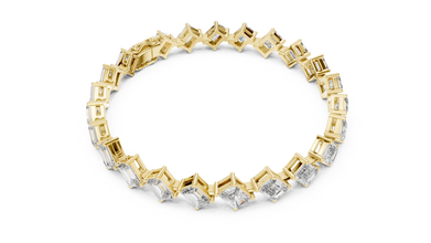 Emerald and Radiant Cut Moissanite Tennis Bracelet in yellow 925 sterling silver, view 3
